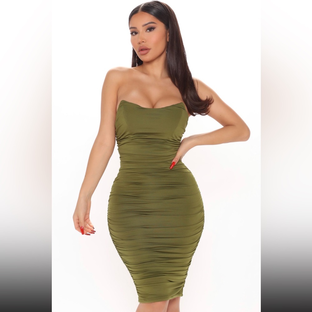 Ruched Strapless MIDI Dress